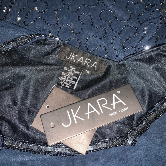 J Kara Embellished Capelet Beaded Asymmetric Dress - Picture 4 of 5